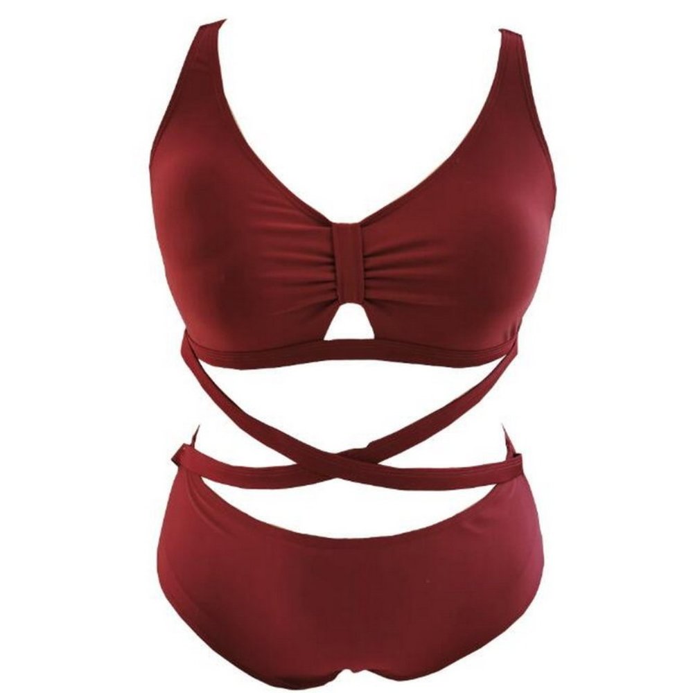Red 2 Pieces Cross Bandage Hipster Bottom - Picture 3 of 5